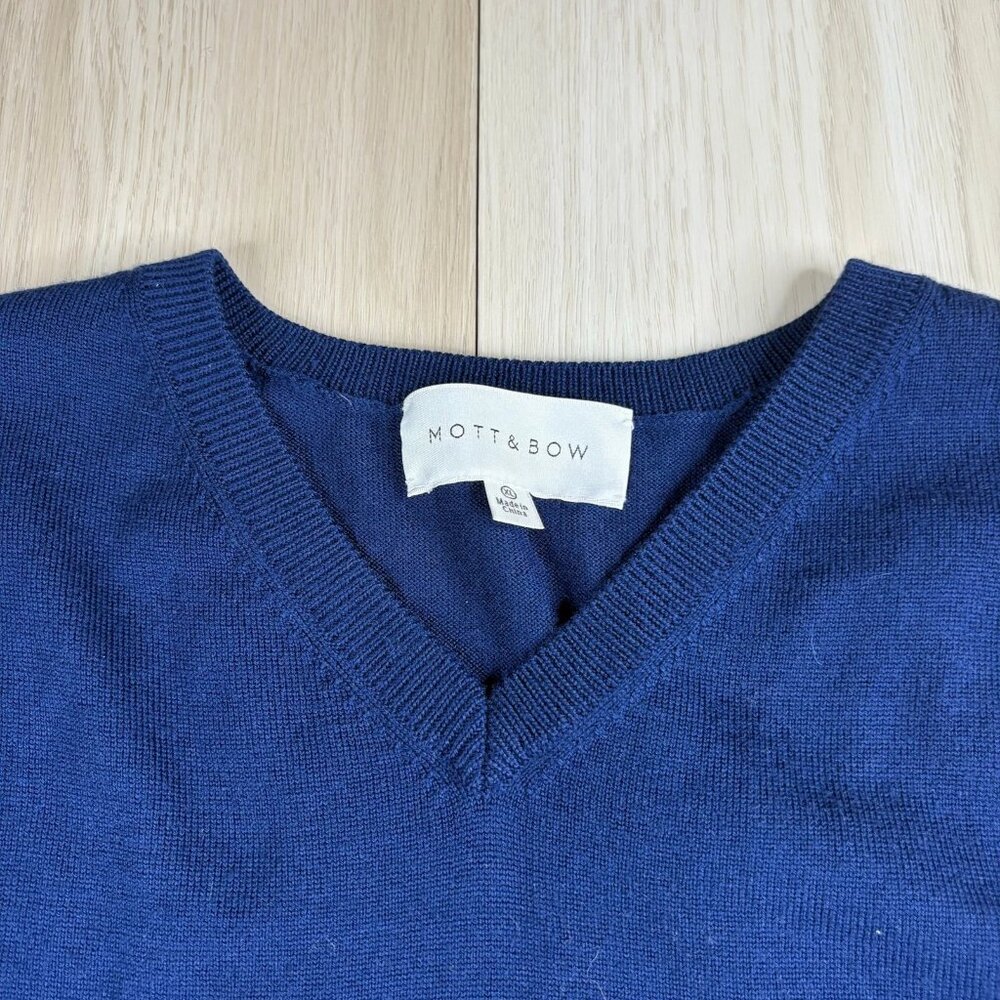 Mott & Bow Mens Blue V-Neck Merino Wool Stretch Long Sleeve Sweater Size XL - Picture 5 of 9